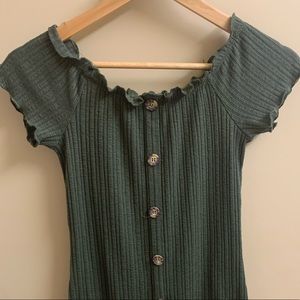 Button Down off the shoulder ribbed Dress